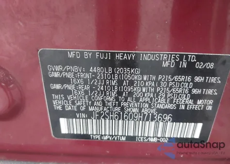 2009 Subaru Forester 2.5X из США, поврежденный, VIN JF2SH61609H713696